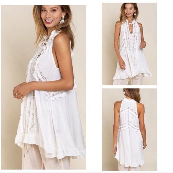 lace Paneled Ruffle Detailed Sleeveless Swing Top - Picture 8 of 13